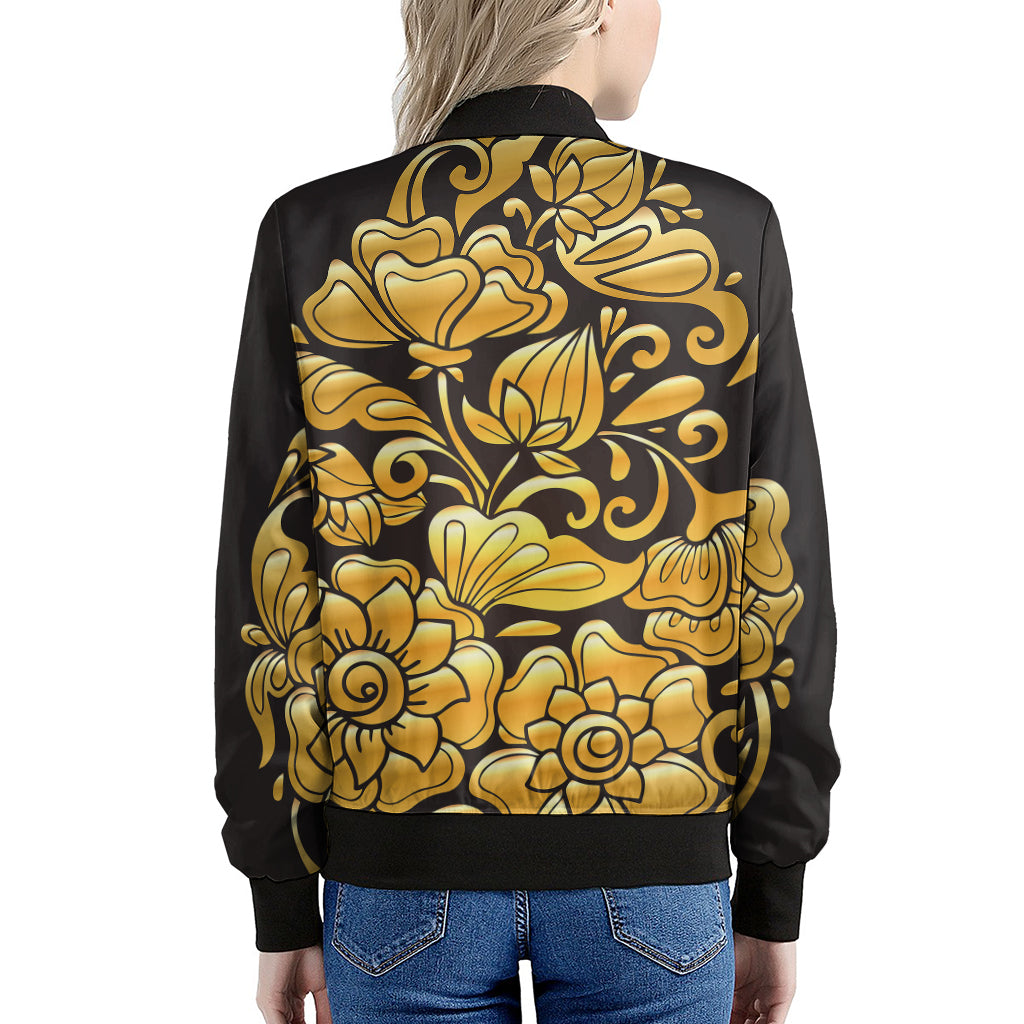 Gold Easter Egg Print Women's Bomber Jacket