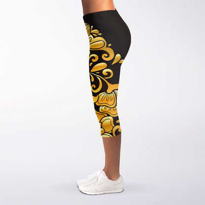 Gold Easter Egg Print Women's Capri Leggings