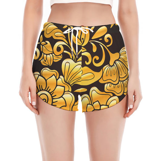 Gold Easter Egg Print Women's Split Running Shorts