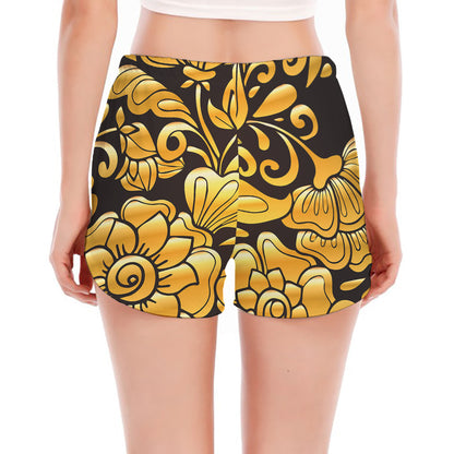 Gold Easter Egg Print Women's Split Running Shorts