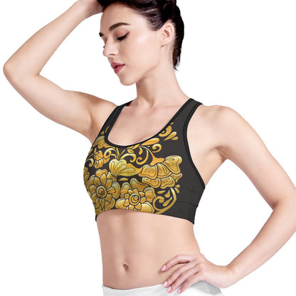 Gold Easter Egg Print Women's Sports Bra