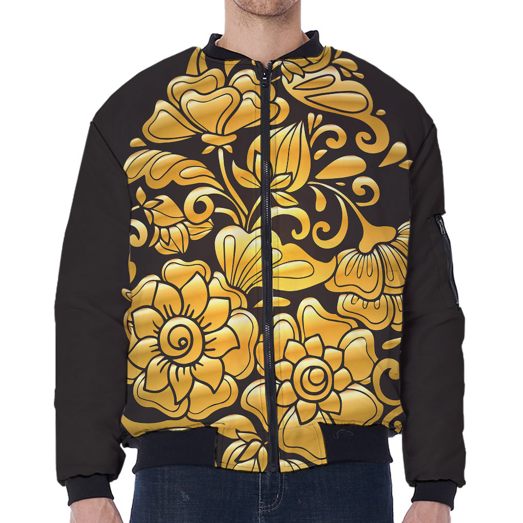 Gold Easter Egg Print Zip Sleeve Bomber Jacket