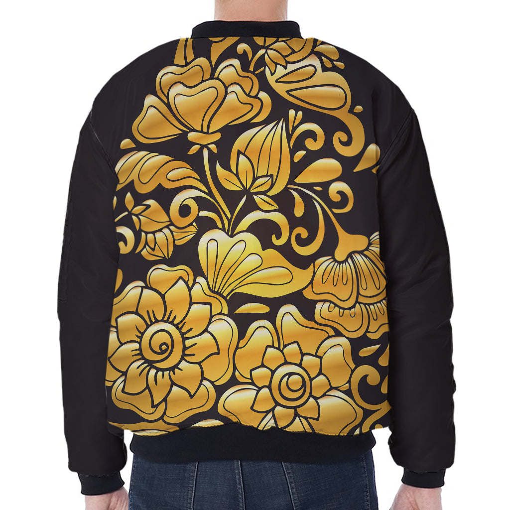 Gold Easter Egg Print Zip Sleeve Bomber Jacket