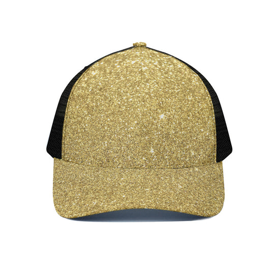 Gold Glitter Artwork Print (NOT Real Glitter) Black Mesh Trucker Cap
