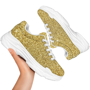 Gold Glitter Artwork Print (NOT Real Glitter) White Chunky Shoes