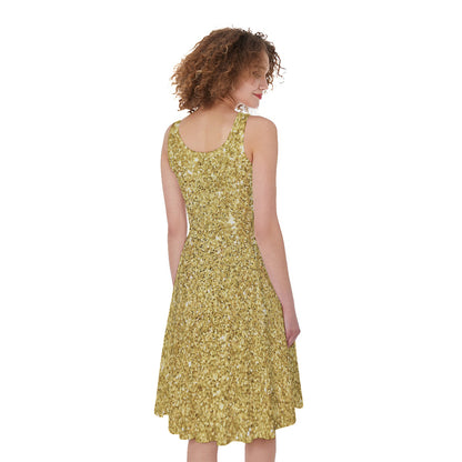 Gold Glitter Artwork Print (NOT Real Glitter) Women's Sleeveless Dress