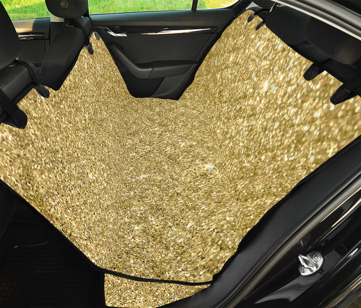 Gold (NOT Real) Glitter Print Pet Car Back Seat Cover