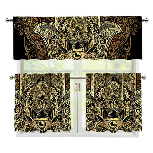 Gold Hamsa Hand Print 3 Piece Kitchen Curtains