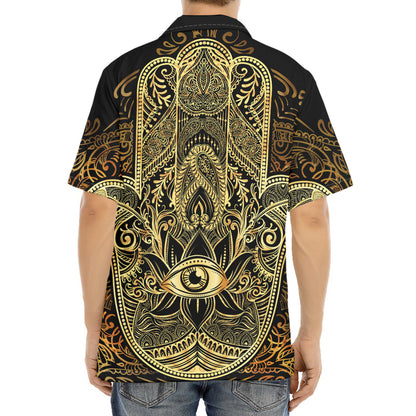Gold Hamsa Hand Print Aloha Shirt