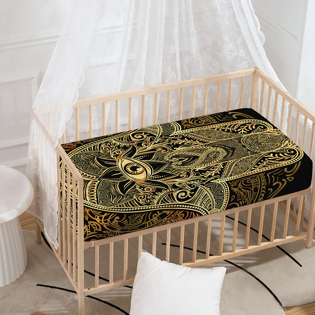 Gold Hamsa Hand Print Baby Crib Sheet