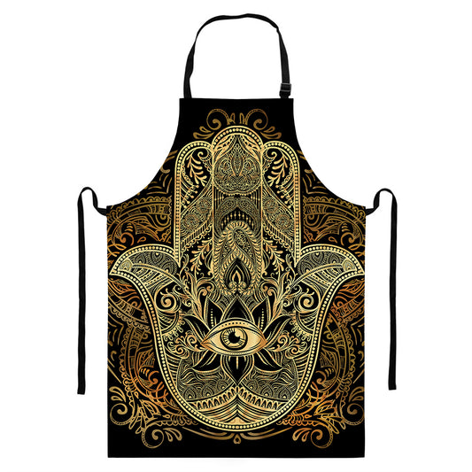 Gold Hamsa Hand Print Bib Apron With Pocket