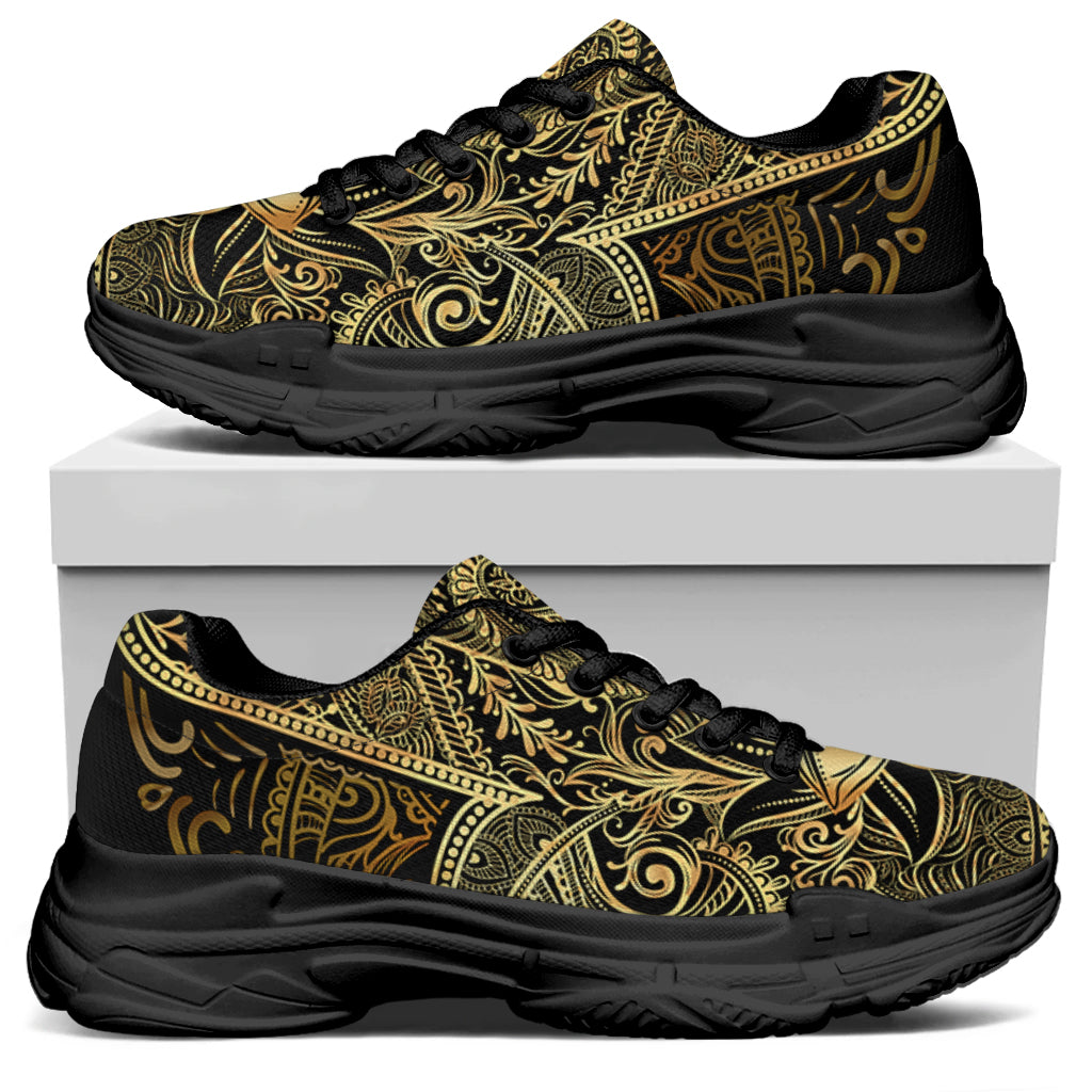 Gold Hamsa Hand Print Black Chunky Shoes