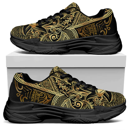 Gold Hamsa Hand Print Black Chunky Shoes