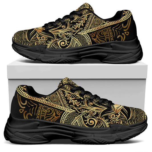 Gold Hamsa Hand Print Black Chunky Shoes