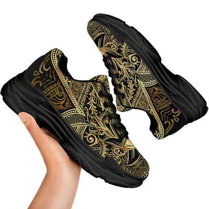Gold Hamsa Hand Print Black Chunky Shoes