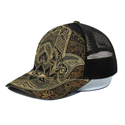 Gold Hamsa Hand Print Black Mesh Trucker Cap