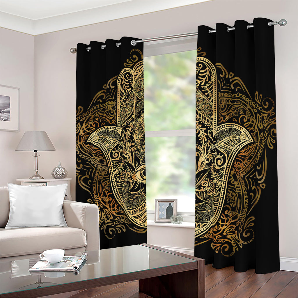 Gold Hamsa Hand Print Blackout Grommet Curtains