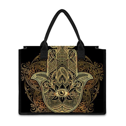 Gold Hamsa Hand Print Canvas Tote Bag