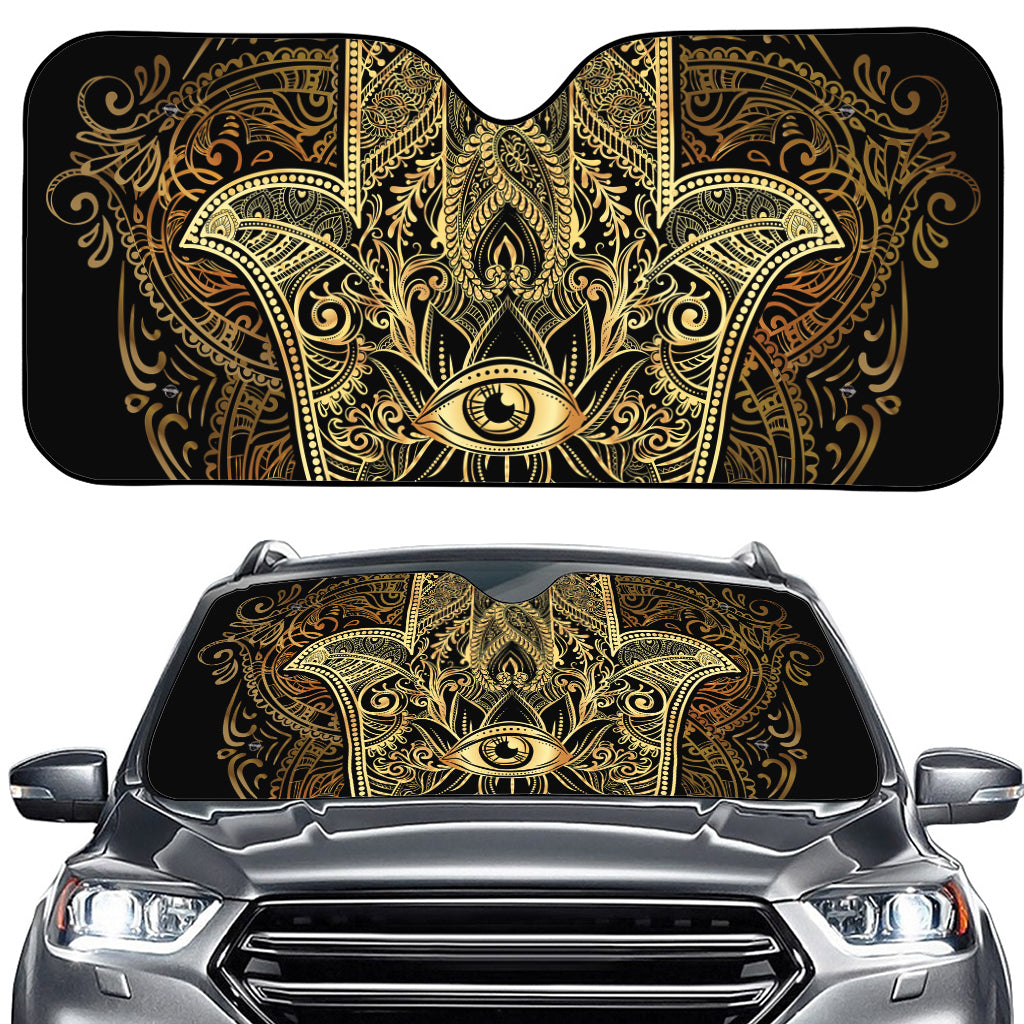 Gold Hamsa Hand Print Car Windshield Sun Shade