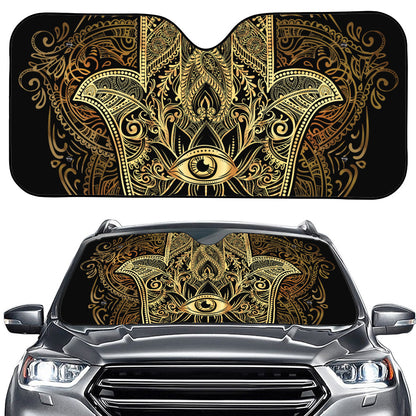 Gold Hamsa Hand Print Car Windshield Sun Shade