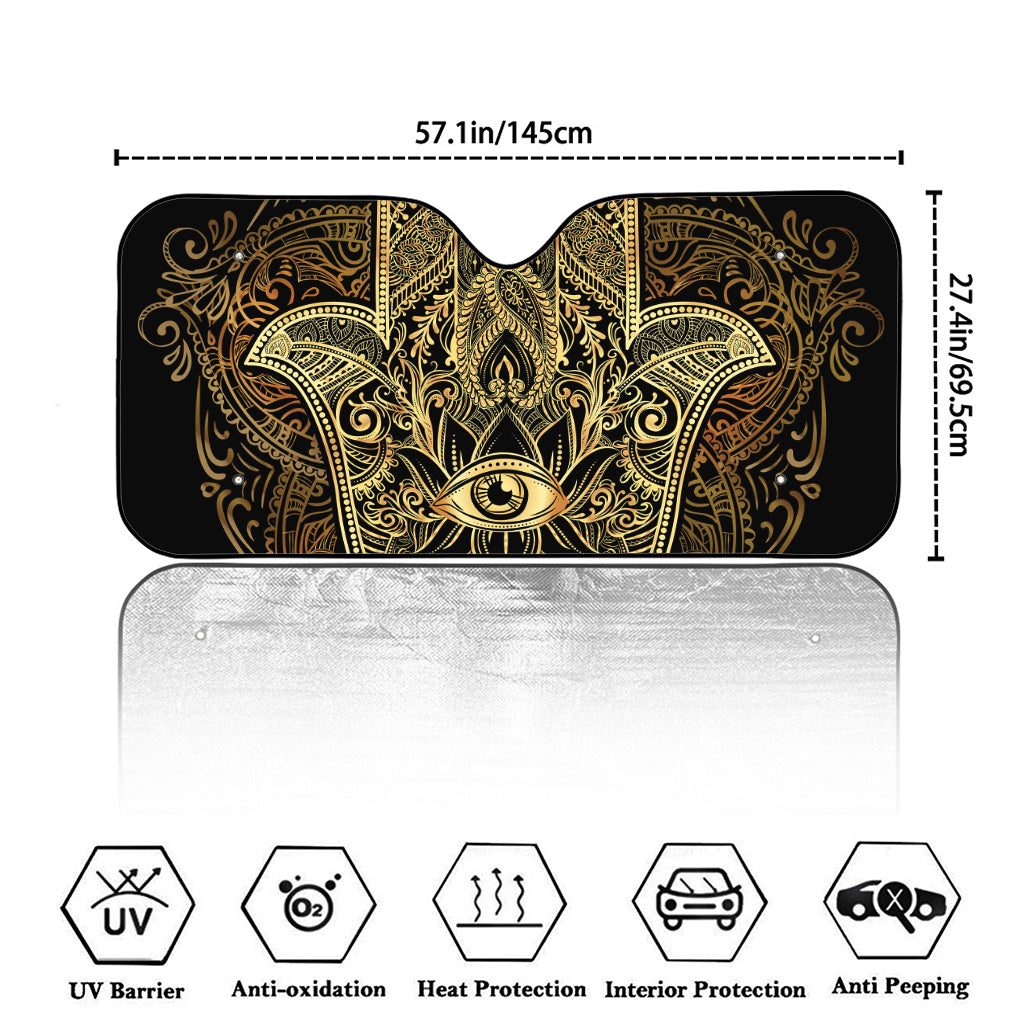 Gold Hamsa Hand Print Car Windshield Sun Shade