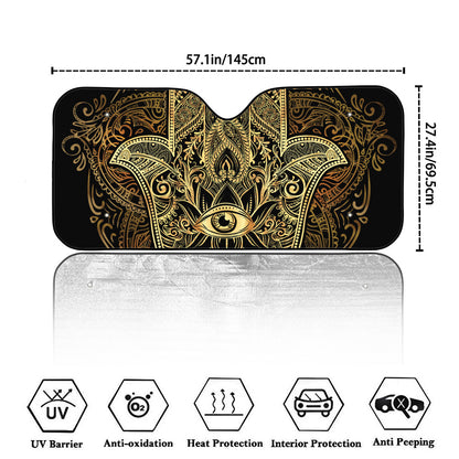 Gold Hamsa Hand Print Car Windshield Sun Shade