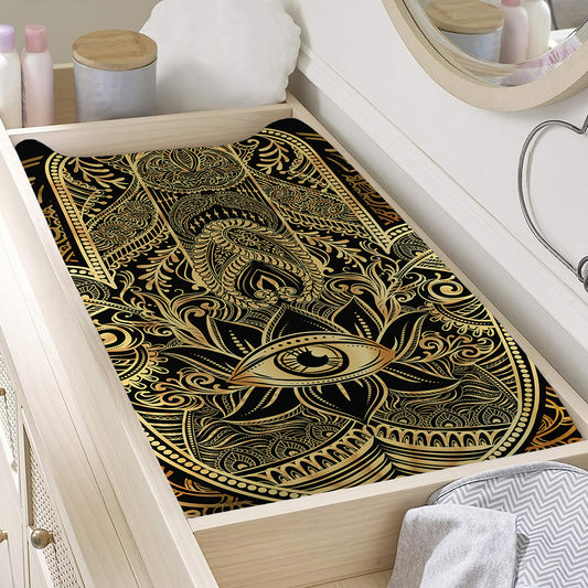 Gold Hamsa Hand Print Changing Pad Cover