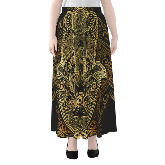 Gold Hamsa Hand Print Chiffon Maxi Skirt