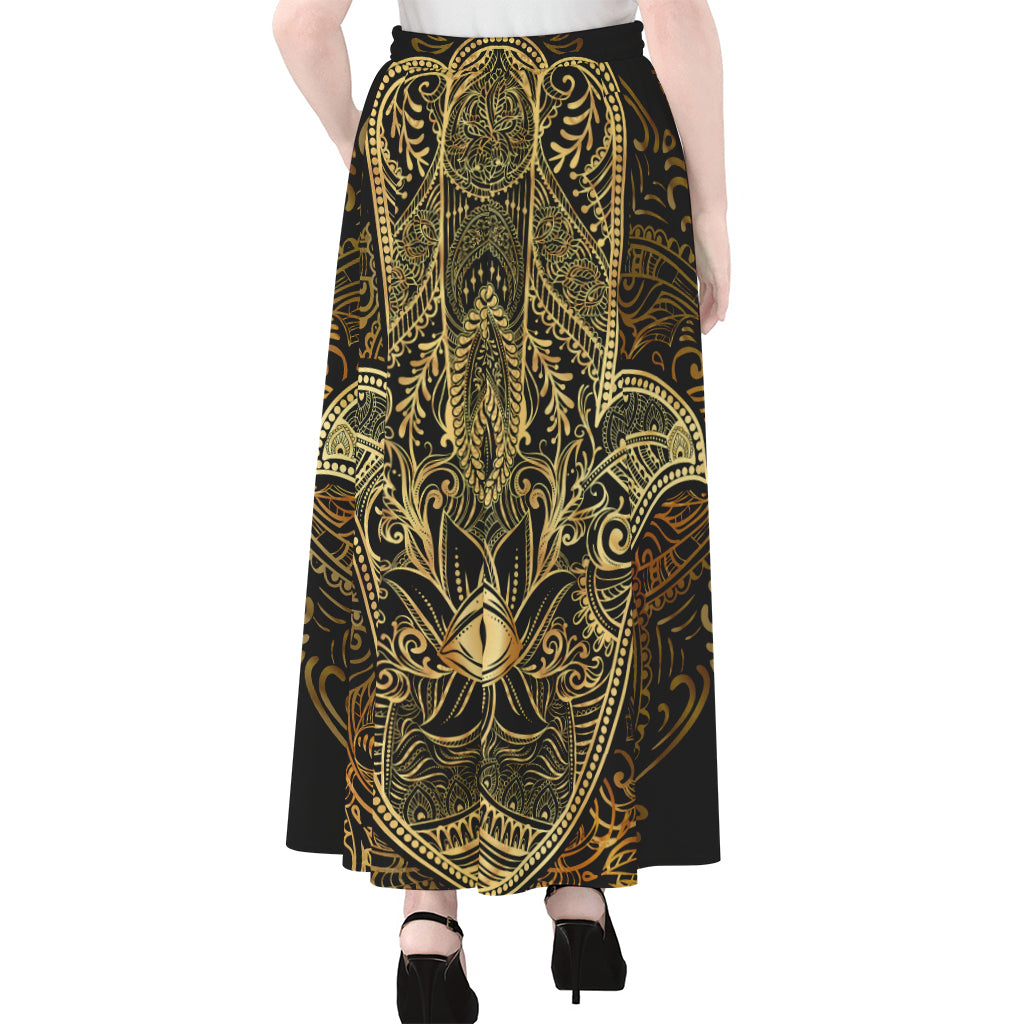 Gold Hamsa Hand Print Chiffon Maxi Skirt