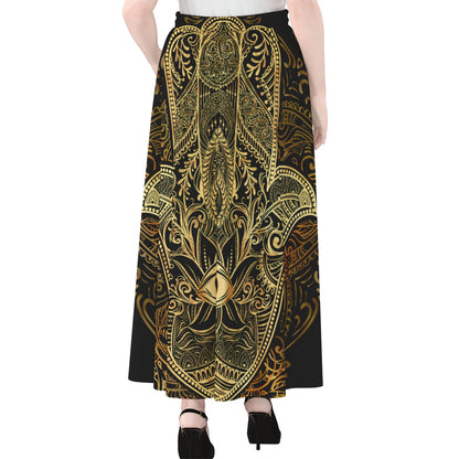 Gold Hamsa Hand Print Chiffon Maxi Skirt