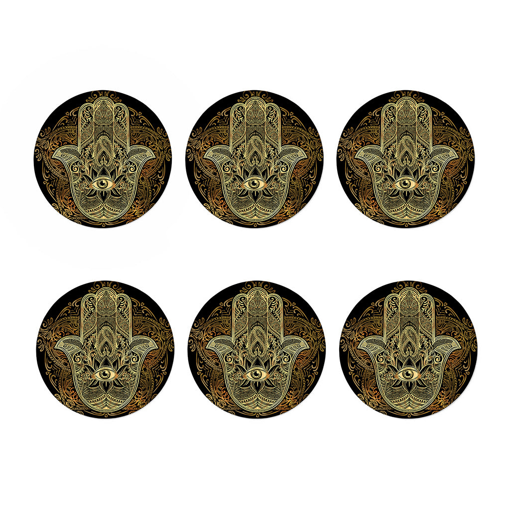Gold Hamsa Hand Print Coaster Set