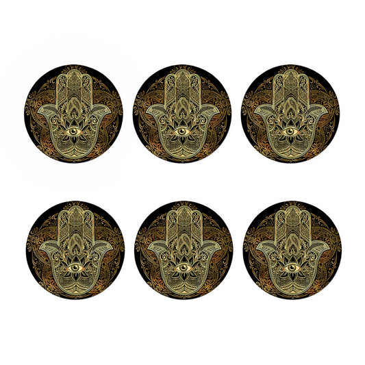 Gold Hamsa Hand Print Coaster Set