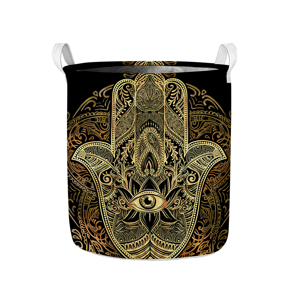 Gold Hamsa Hand Print Collapsible Laundry Basket