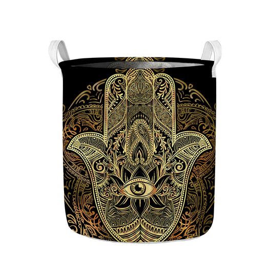 Gold Hamsa Hand Print Collapsible Laundry Basket