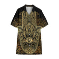 Gold Hamsa Hand Print Cotton Hawaiian Shirt