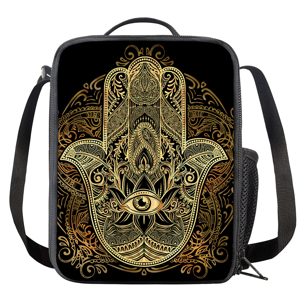 Gold Hamsa Hand Print Crossbody Lunch Bag