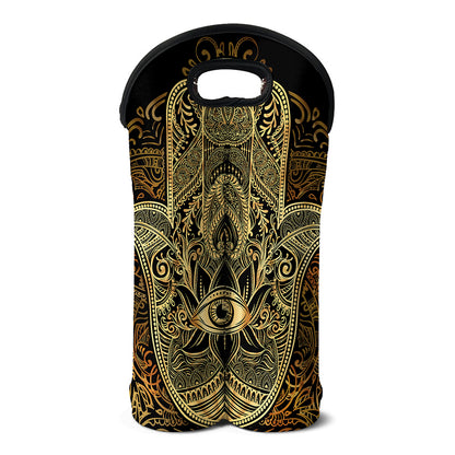 Gold Hamsa Hand Print Double Neoprene Wine Tote