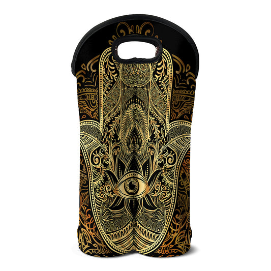 Gold Hamsa Hand Print Double Neoprene Wine Tote