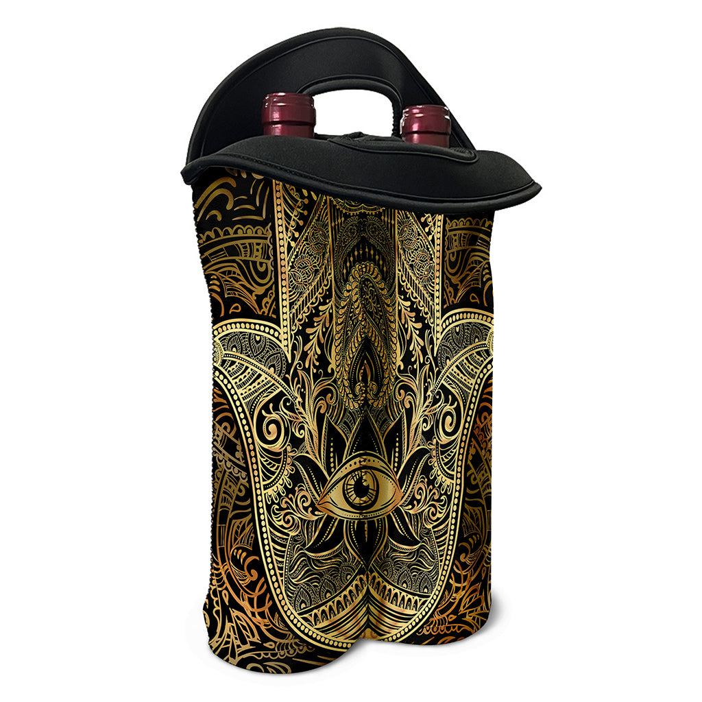 Gold Hamsa Hand Print Double Neoprene Wine Tote