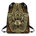 Gold Hamsa Hand Print Drawstring Backpack