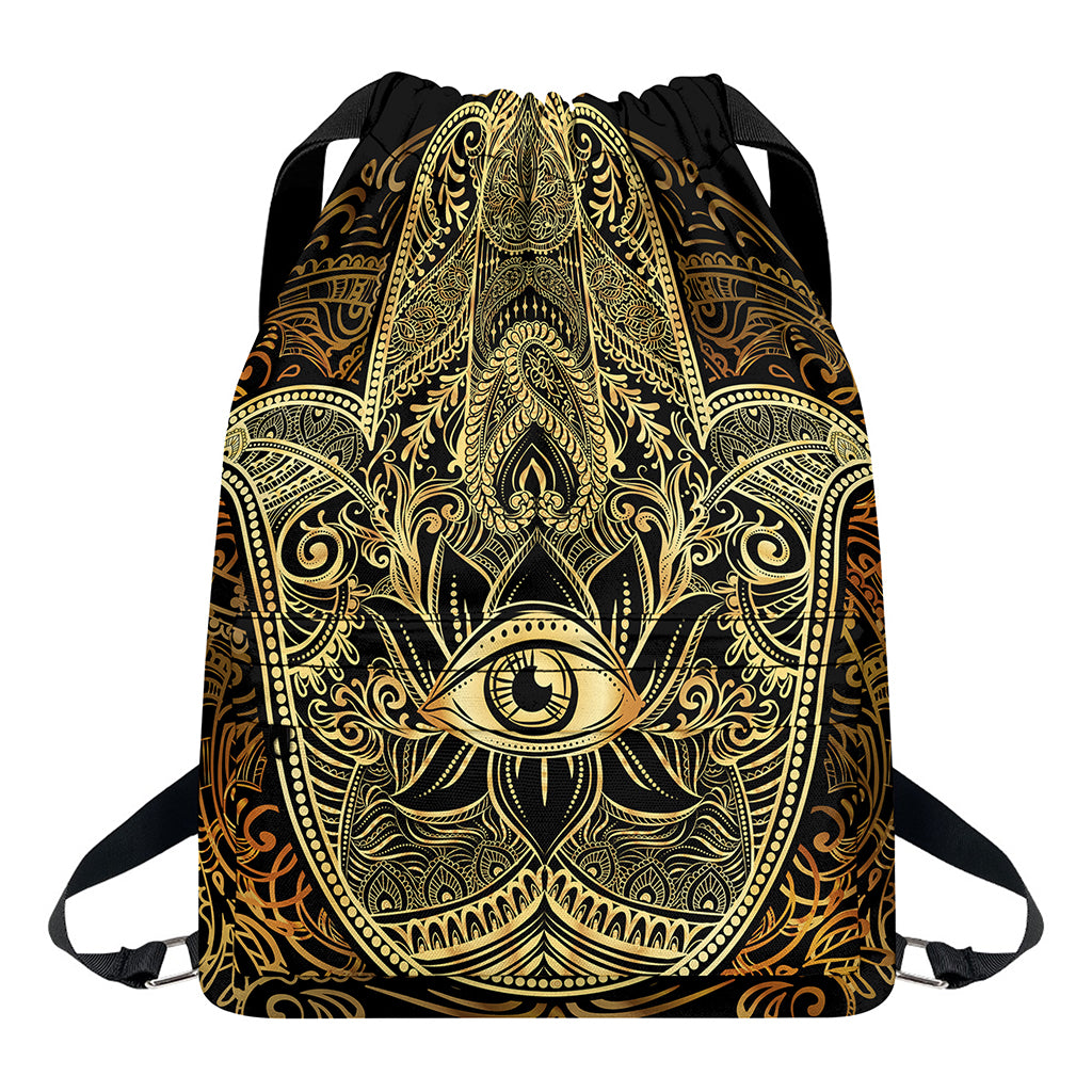 Gold Hamsa Hand Print Drawstring Backpack