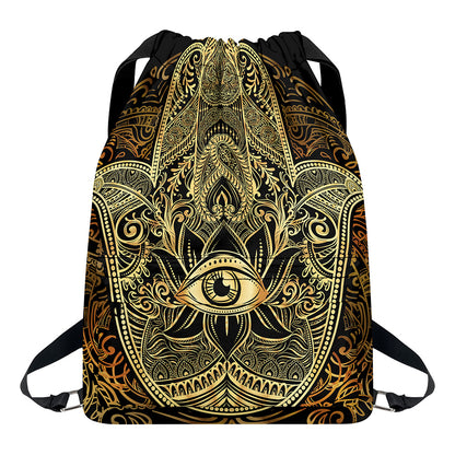 Gold Hamsa Hand Print Drawstring Backpack