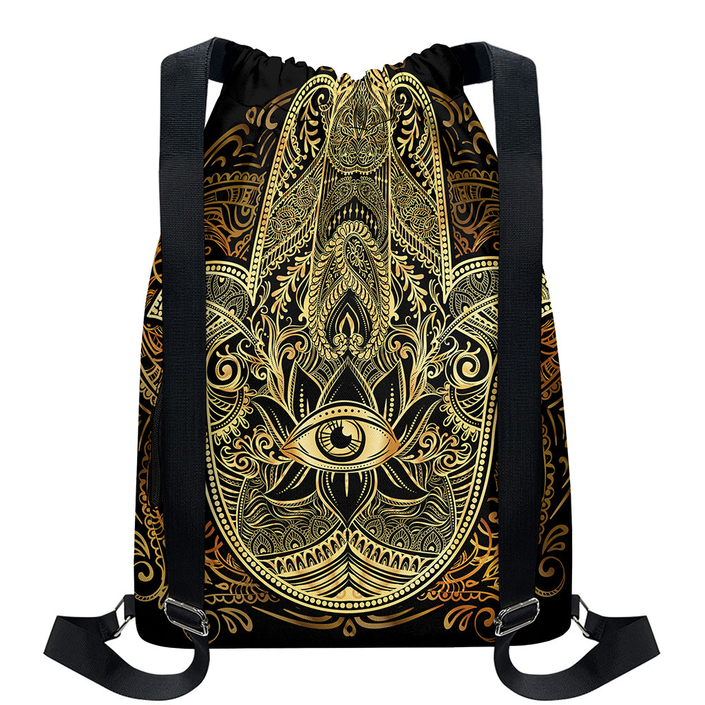 Gold Hamsa Hand Print Drawstring Backpack