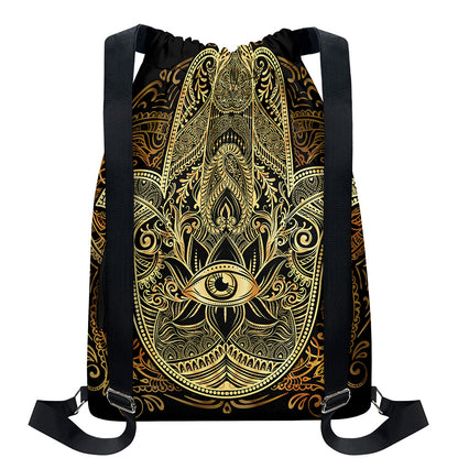 Gold Hamsa Hand Print Drawstring Backpack