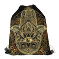 Gold Hamsa Hand Print Drawstring Bag