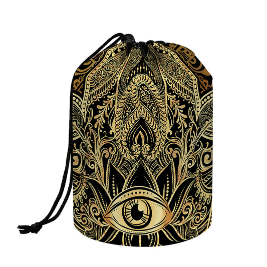 Gold Hamsa Hand Print Drawstring Makeup Bag
