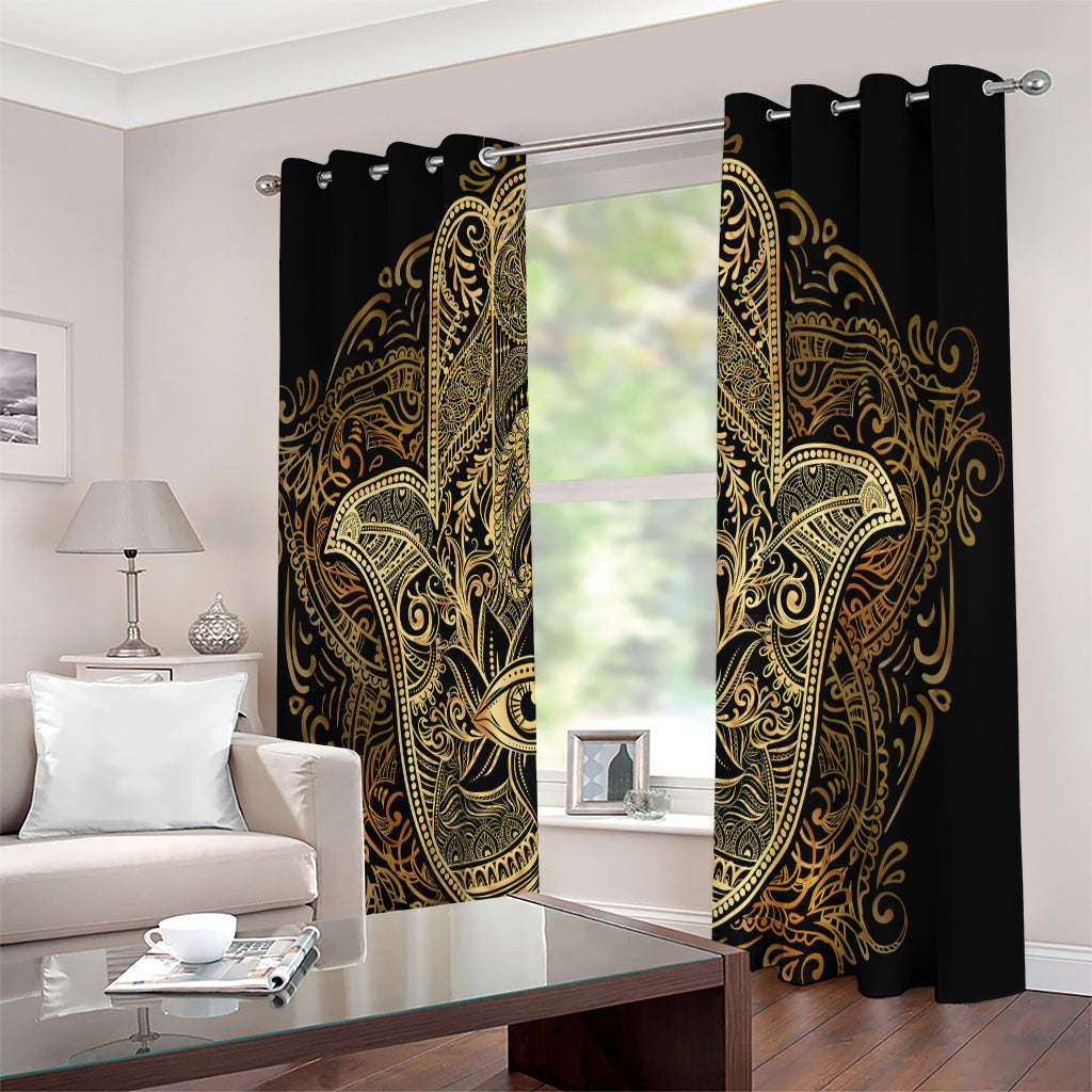 Gold Hamsa Hand Print Extra Wide Grommet Curtains