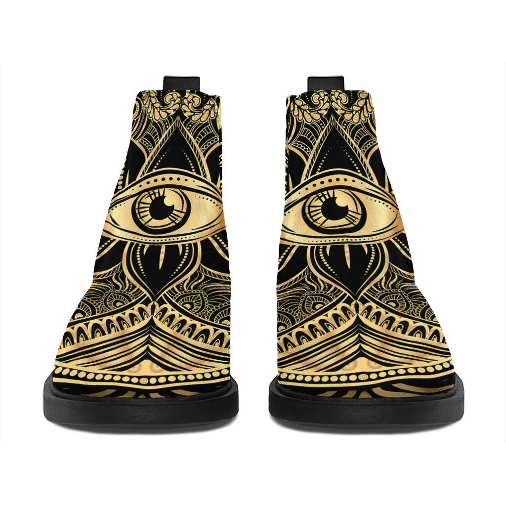 Gold Hamsa Hand Print Flat Ankle Boots