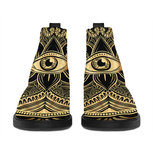 Gold Hamsa Hand Print Flat Ankle Boots