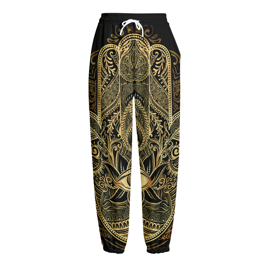Gold Hamsa Hand Print Fleece Lined Knit Pants